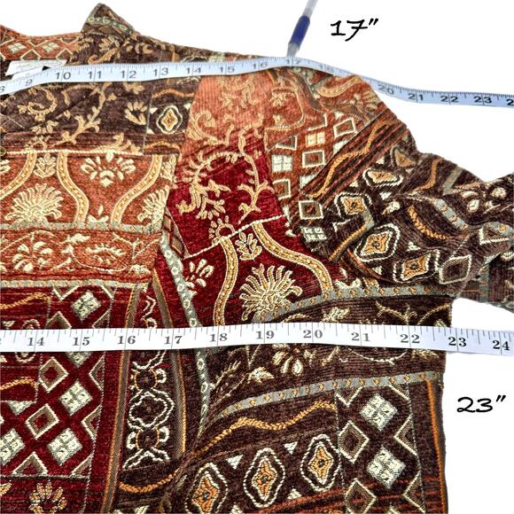 Textured Tapestry Jacquard Blazer Jacket 1X Chenille Zip Brown Indy Boho Baroque - Picture 4 of 11
